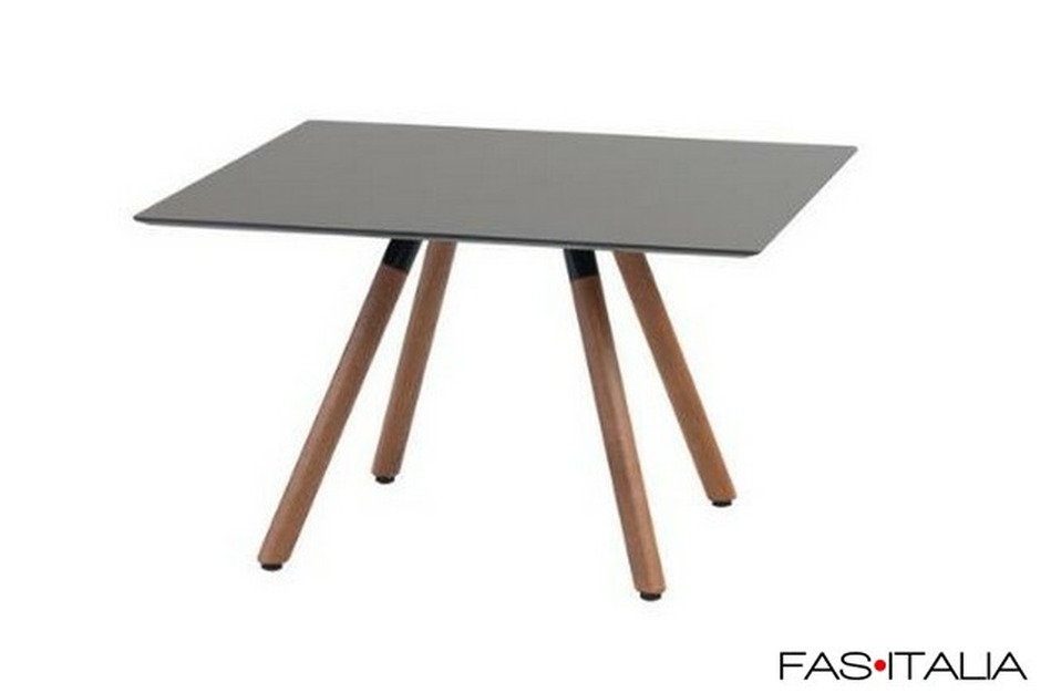 Tavolino quadrato acciaio e legno h 35 cm