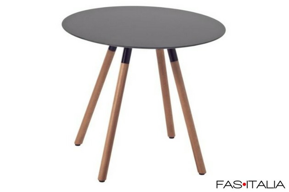 Tavolino rotondo acciaio e legno h 50 cm