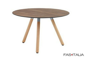 Tavolino rotondo acciaio e legno h 35 cm